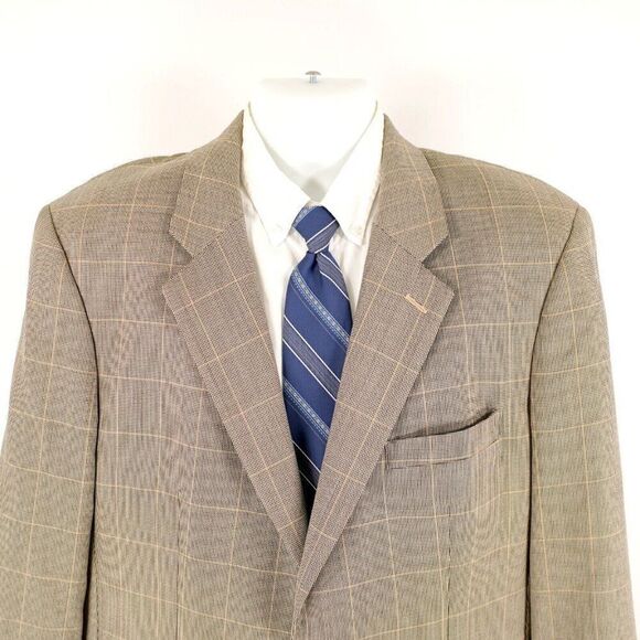 Brooks Brothers 346 Silk Wool 42R Tan Check W/ Yellow Windowpane Sport Coat 2 Bu